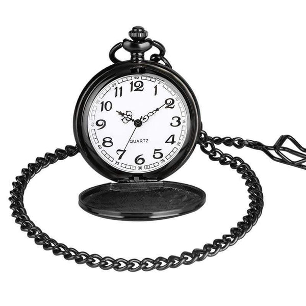 Planet Gates Retro Black Smooth Quartz Unique Engraved Custom LOVE Pocket Watch With 30cm Chain Gifts Box