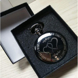 Planet Gates Retro Black Smooth Quartz Unique Engraved Custom LOVE Pocket Watch With 30cm Chain Gifts Box