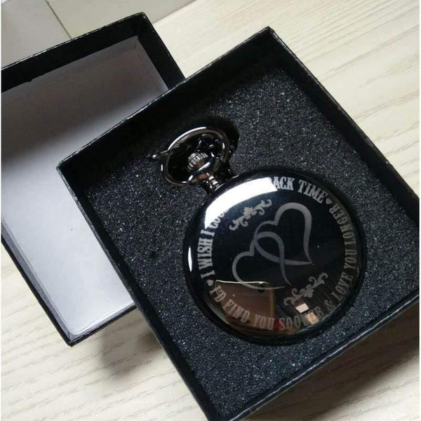 Planet Gates Retro Black Smooth Quartz Unique Engraved Custom LOVE Pocket Watch With 30cm Chain Gifts Box