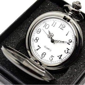 Planet Gates Retro Black Smooth Quartz Unique Engraved Custom LOVE Pocket Watch With 30cm Chain Gifts Box