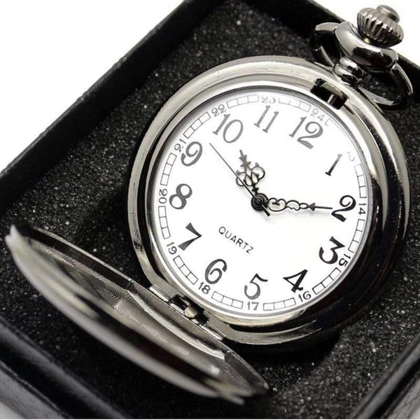 Planet Gates Retro Black Smooth Quartz Unique Engraved Custom LOVE Pocket Watch With 30cm Chain Gifts Box