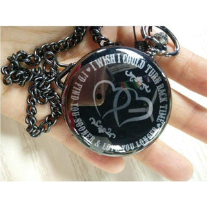 Planet Gates Retro Black Smooth Quartz Unique Engraved Custom LOVE Pocket Watch With 30cm Chain Gifts Box