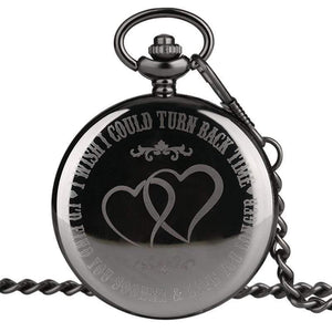 Planet Gates Retro Black Smooth Quartz Unique Engraved Custom LOVE Pocket Watch With 30cm Chain Gifts Box
