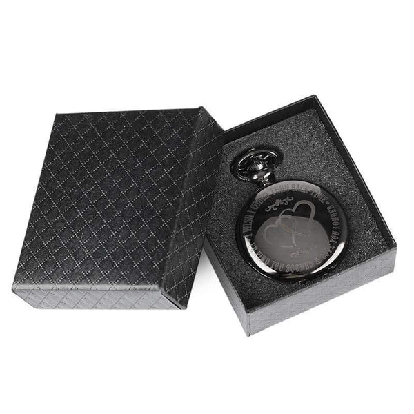 Planet Gates Retro Black Smooth Quartz Unique Engraved Custom LOVE Pocket Watch With 30cm Chain Gifts Box