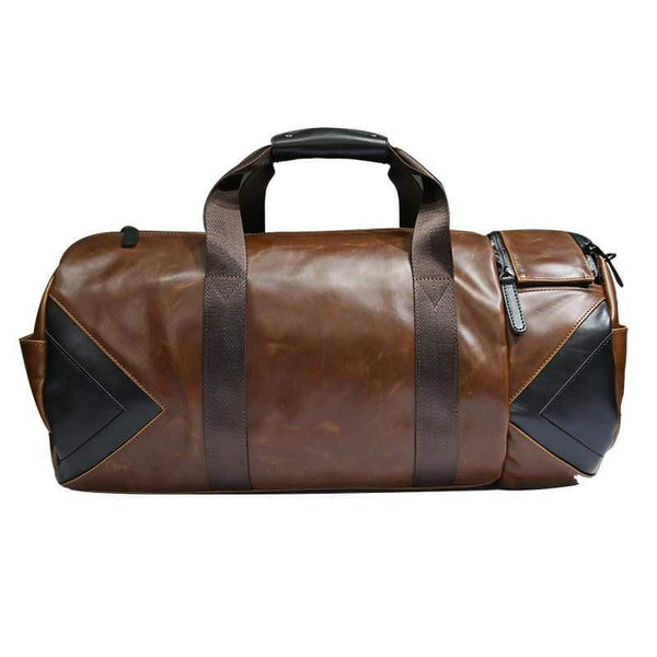 Planet Gates Retro Brown Bucket Travel Bags Large Crazy Horse PU Leather Handbags Shoulder Bag Men Business Luggage Bag