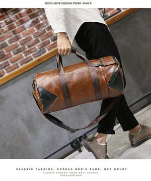 Planet Gates Retro Brown Bucket Travel Bags Large Crazy Horse PU Leather Handbags Shoulder Bag Men Business Luggage Bag