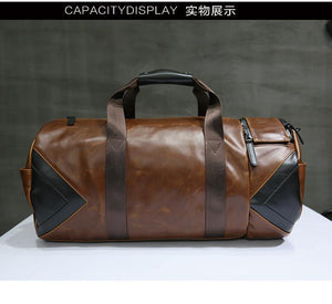 Planet Gates Retro Brown Bucket Travel Bags Large Crazy Horse PU Leather Handbags Shoulder Bag Men Business Luggage Bag