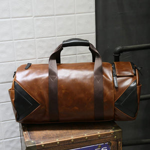 Planet Gates Retro Brown Bucket Travel Bags Large Crazy Horse PU Leather Handbags Shoulder Bag Men Business Luggage Bag