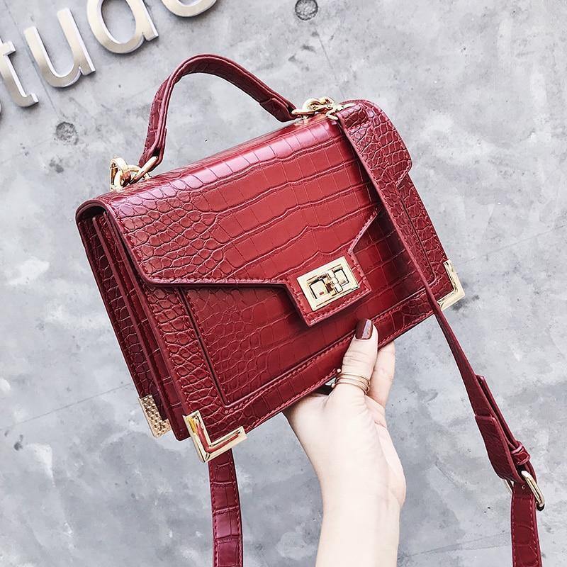 Planet Gates Retro Fashion Female Square bag  New Quality PU Leather Women bag Crocodile pattern Tote bag Lock Shoulder Messenger Bags