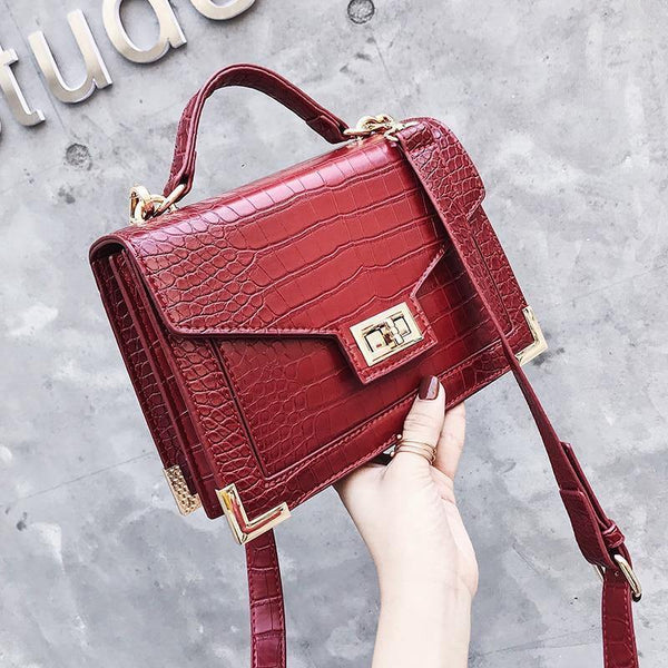 Planet Gates Retro Fashion Female Square bag  New Quality PU Leather Women bag Crocodile pattern Tote bag Lock Shoulder Messenger Bags