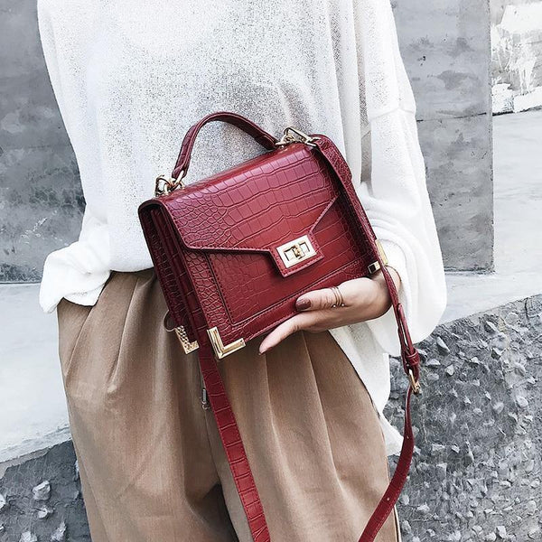 Planet Gates Retro Fashion Female Square bag  New Quality PU Leather Women bag Crocodile pattern Tote bag Lock Shoulder Messenger Bags