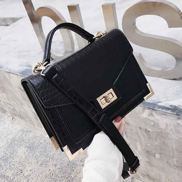 Planet Gates Retro Fashion Female Square bag  New Quality PU Leather Women bag Crocodile pattern Tote bag Lock Shoulder Messenger Bags