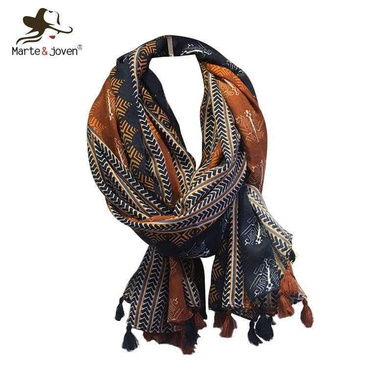 Planet Gates Retro Geometric Printing Warm Scarf Shawls for Women Fashion Tassels Brown Long Wraps Ladies Spring Autumn Pashmina