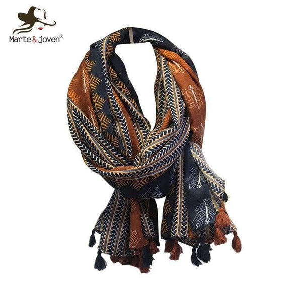 Planet Gates Retro Geometric Printing Warm Scarf Shawls for Women Fashion Tassels Brown Long Wraps Ladies Spring Autumn Pashmina