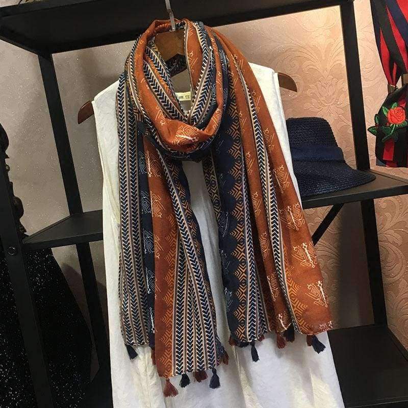 Planet Gates Retro Geometric Printing Warm Scarf Shawls for Women Fashion Tassels Brown Long Wraps Ladies Spring Autumn Pashmina