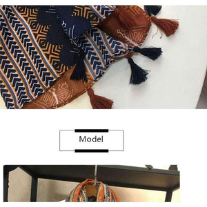 Planet Gates Retro Geometric Printing Warm Scarf Shawls for Women Fashion Tassels Brown Long Wraps Ladies Spring Autumn Pashmina