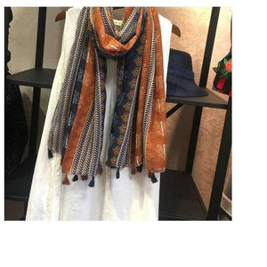 Planet Gates Retro Geometric Printing Warm Scarf Shawls for Women Fashion Tassels Brown Long Wraps Ladies Spring Autumn Pashmina