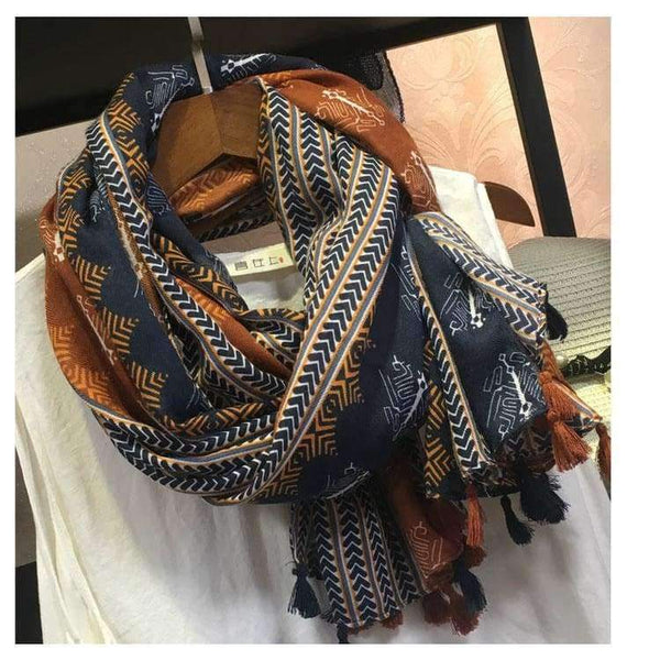 Planet Gates Retro Geometric Printing Warm Scarf Shawls for Women Fashion Tassels Brown Long Wraps Ladies Spring Autumn Pashmina