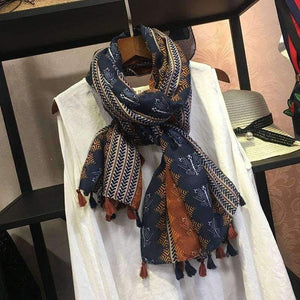 Planet Gates Retro Geometric Printing Warm Scarf Shawls for Women Fashion Tassels Brown Long Wraps Ladies Spring Autumn Pashmina