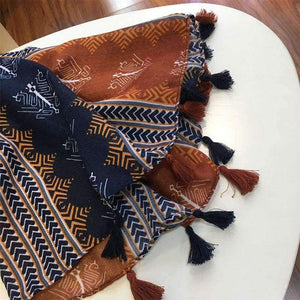 Planet Gates Retro Geometric Printing Warm Scarf Shawls for Women Fashion Tassels Brown Long Wraps Ladies Spring Autumn Pashmina