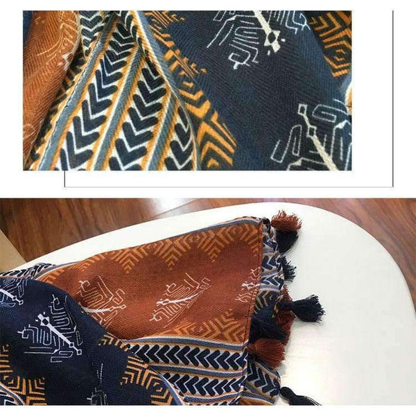 Planet Gates Retro Geometric Printing Warm Scarf Shawls for Women Fashion Tassels Brown Long Wraps Ladies Spring Autumn Pashmina