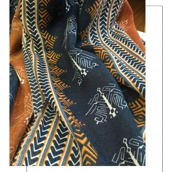 Planet Gates Retro Geometric Printing Warm Scarf Shawls for Women Fashion Tassels Brown Long Wraps Ladies Spring Autumn Pashmina