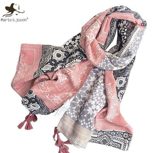 Planet Gates Retro Geometric Printing Warm Shawls Scarf for Women Casual Autumn Winter Pink Pashmina with Tassels Scarves Tippet