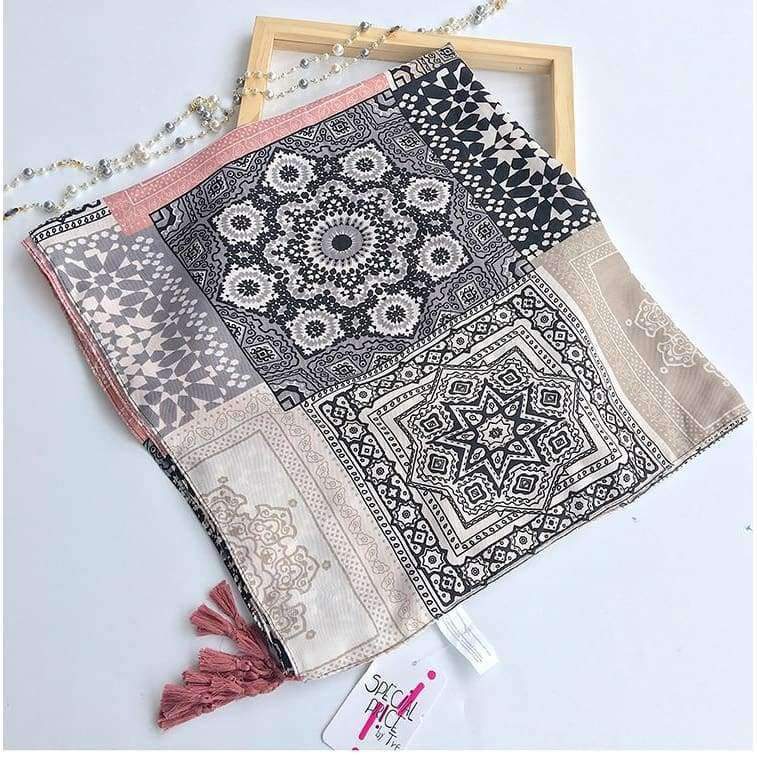 Planet Gates Retro Geometric Printing Warm Shawls Scarf for Women Casual Autumn Winter Pink Pashmina with Tassels Scarves Tippet