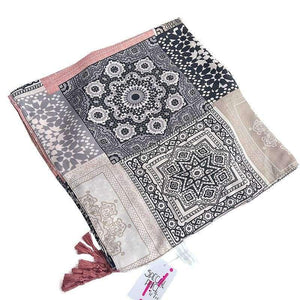 Planet Gates Retro Geometric Printing Warm Shawls Scarf for Women Casual Autumn Winter Pink Pashmina with Tassels Scarves Tippet