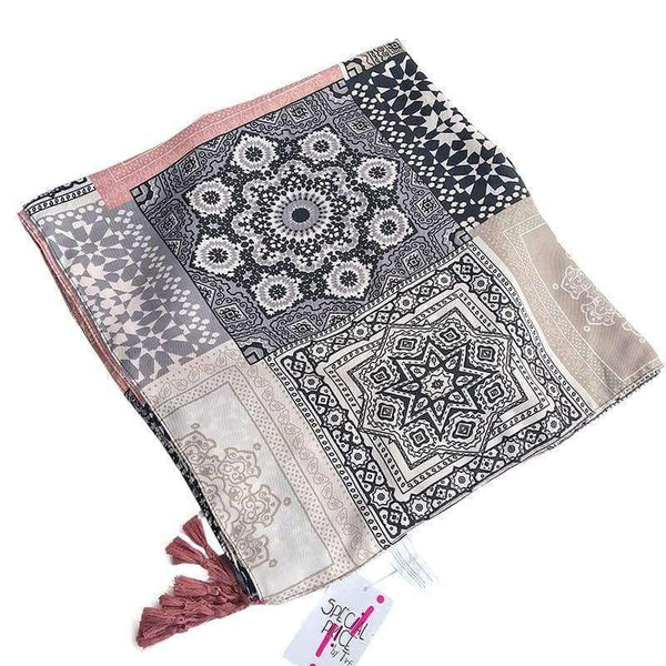 Planet Gates Retro Geometric Printing Warm Shawls Scarf for Women Casual Autumn Winter Pink Pashmina with Tassels Scarves Tippet