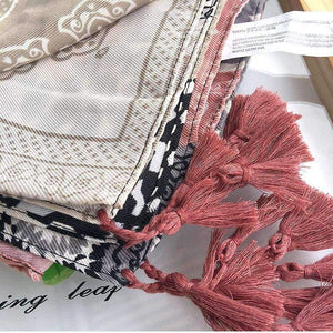 Planet Gates Retro Geometric Printing Warm Shawls Scarf for Women Casual Autumn Winter Pink Pashmina with Tassels Scarves Tippet