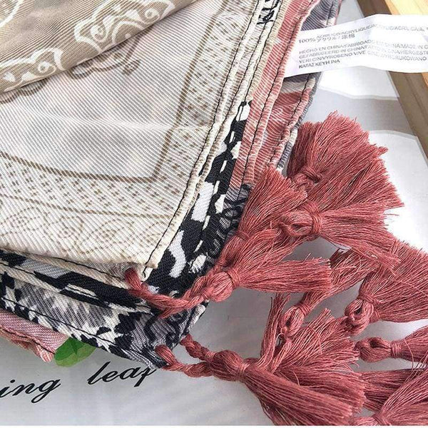 Planet Gates Retro Geometric Printing Warm Shawls Scarf for Women Casual Autumn Winter Pink Pashmina with Tassels Scarves Tippet