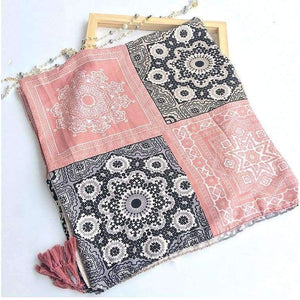 Planet Gates Retro Geometric Printing Warm Shawls Scarf for Women Casual Autumn Winter Pink Pashmina with Tassels Scarves Tippet