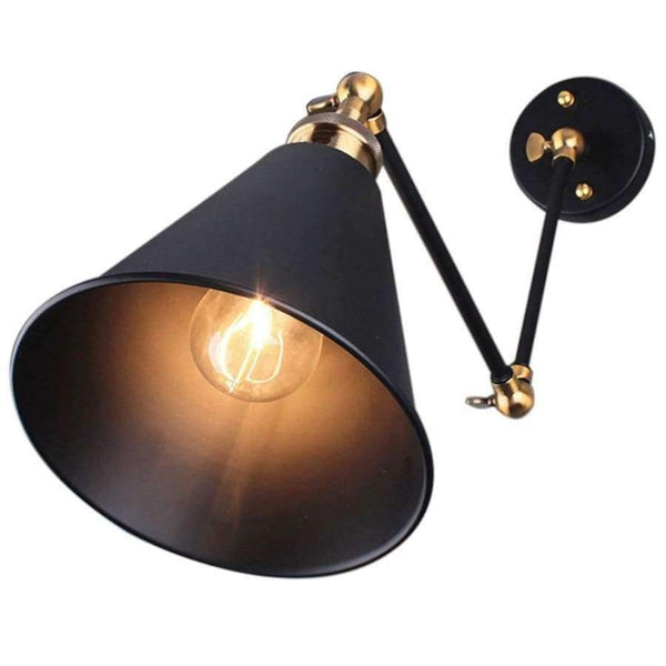 Planet Gates Retro Industrial Edison Simplicity Antique Wall Lamp with Metal Umbrella Shade - Black