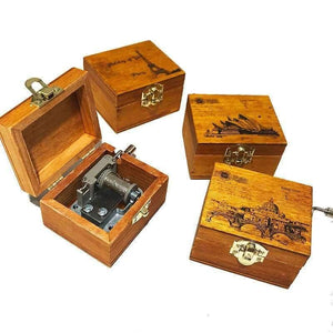 Planet Gates Retro Music Box Gifts Wind-up Toy Classical Wooden Handcraft Cranked Educational Toy Kids Toys For Birthday 6.5*5.5*4cm Random