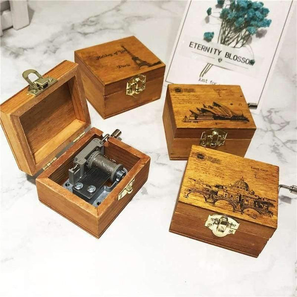 Planet Gates Retro Music Box Gifts Wind-up Toy Classical Wooden Handcraft Cranked Educational Toy Kids Toys For Birthday 6.5*5.5*4cm Random