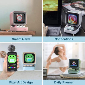 Planet Gates Retro Pixel Art Bluetooth Portable Speaker Alarm Clock DIY LED Screen By APP Electronic Gadget Gift Home Decoration