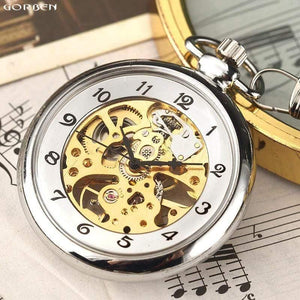 Planet Gates Retro Silver Skeleton Transparent Mechanical Pocket Watch for Men Women FOB Chain Hand Winding Full Steel Pocket Watch