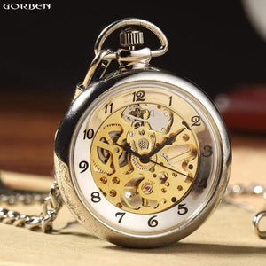 Planet Gates Retro Silver Skeleton Transparent Mechanical Pocket Watch for Men Women FOB Chain Hand Winding Full Steel Pocket Watch