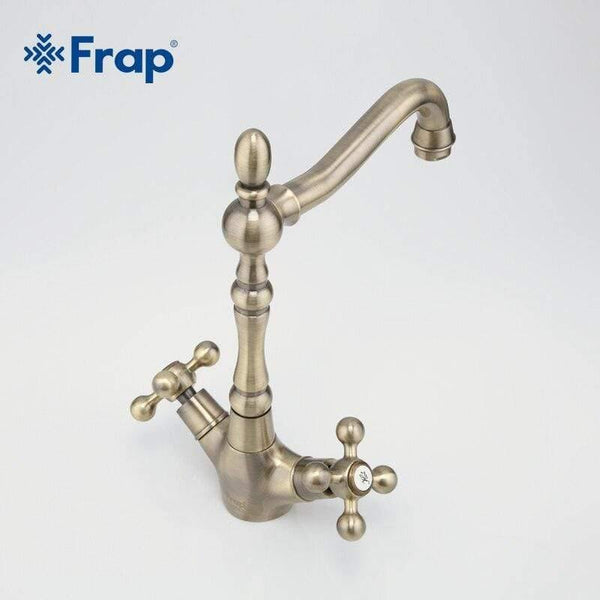 Planet Gates Retro Style Double Handle Kitchen Faucet Tap Antique Brass Hot and Cold Water Tap 360 Degree Rotating F4019-4