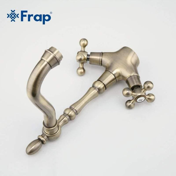 Planet Gates Retro Style Double Handle Kitchen Faucet Tap Antique Brass Hot and Cold Water Tap 360 Degree Rotating F4019-4