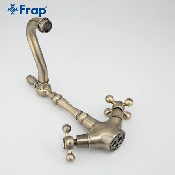 Planet Gates Retro Style Double Handle Kitchen Faucet Tap Antique Brass Hot and Cold Water Tap 360 Degree Rotating F4019-4