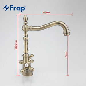 Planet Gates Retro Style Double Handle Kitchen Faucet Tap Antique Brass Hot and Cold Water Tap 360 Degree Rotating F4019-4
