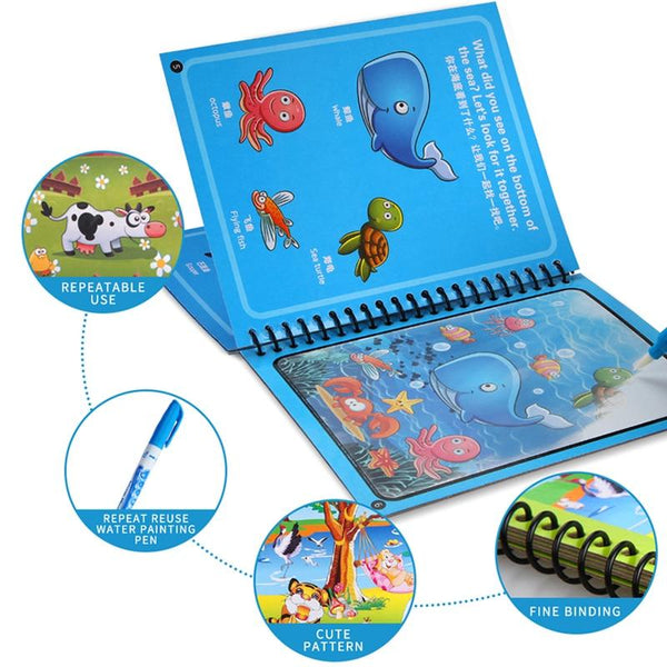 Planet Gates Reusable Magic Water Drawing Book for Kids Coloring Picture Book Magic Water Pen Painting Drawing Board Educational Toys