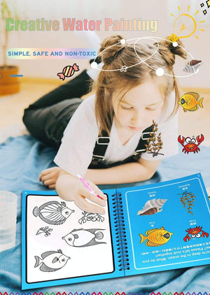 Planet Gates Reusable Magic Water Drawing Book for Kids Coloring Picture Book Magic Water Pen Painting Drawing Board Educational Toys
