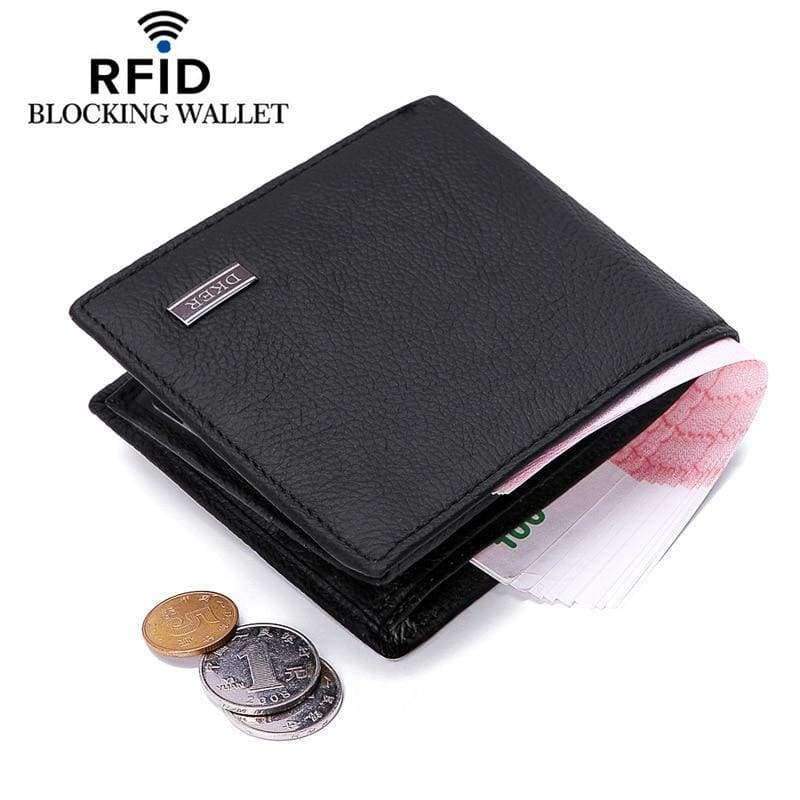 Planet Gates RFID Blocking Genuine Cowhide Leather New Men's Wallets Antimagnetic 3 Folds Black Samll Zipper Coin Pocket ID Card Holder Purse