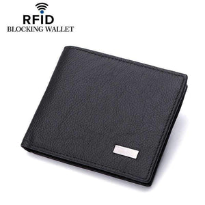 Planet Gates RFID Blocking Genuine Cowhide Leather New Men's Wallets Antimagnetic 3 Folds Black Samll Zipper Coin Pocket ID Card Holder Purse