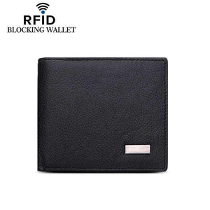 Planet Gates RFID Blocking Genuine Cowhide Leather New Men's Wallets Antimagnetic 3 Folds Black Samll Zipper Coin Pocket ID Card Holder Purse