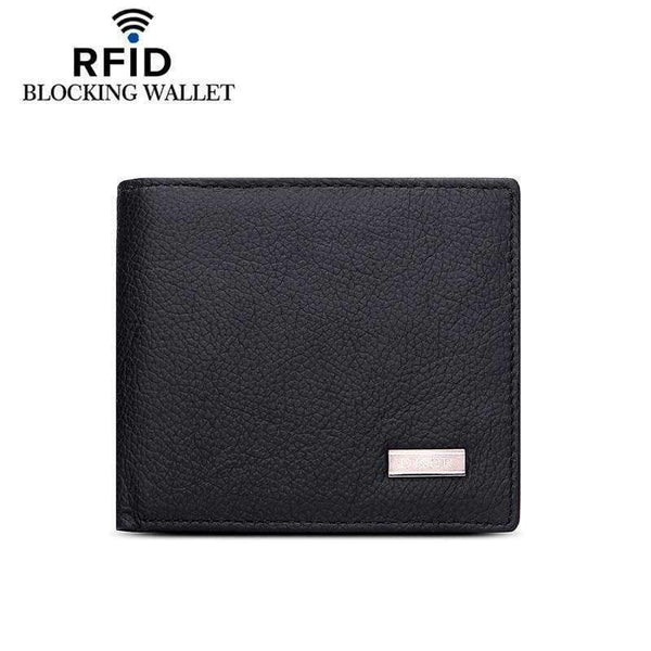 Planet Gates RFID Blocking Genuine Cowhide Leather New Men's Wallets Antimagnetic 3 Folds Black Samll Zipper Coin Pocket ID Card Holder Purse