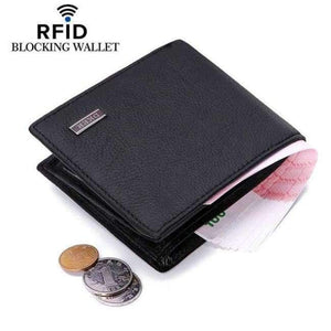 Planet Gates RFID Blocking Genuine Cowhide Leather New Men's Wallets Antimagnetic 3 Folds Black Samll Zipper Coin Pocket ID Card Holder Purse